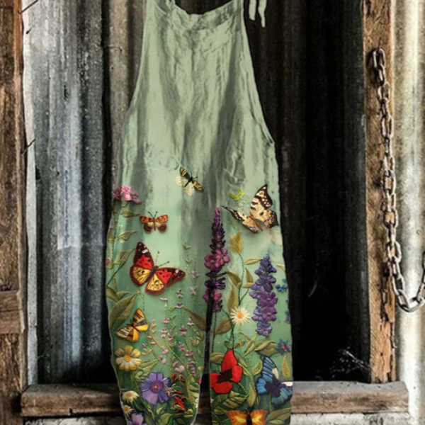 Solea | Lightweight artisanal overalls with butterflies and flowers