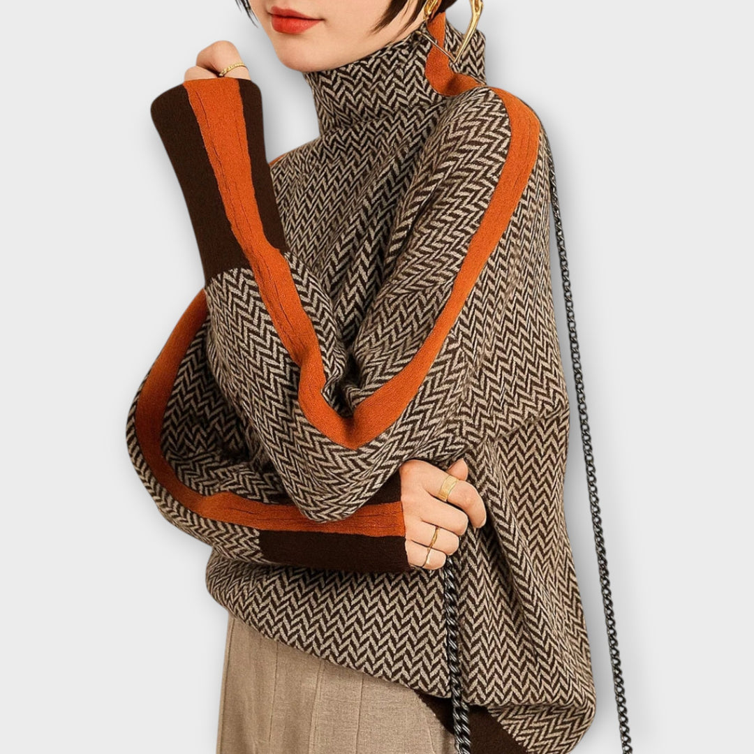 Selina™ | Randig stickad tröja med elegant hög krage