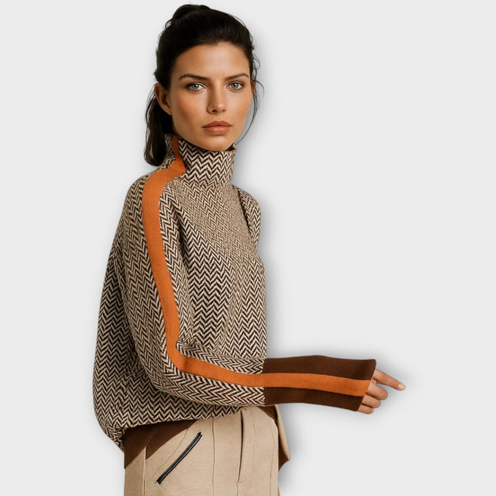 Selina™ | Randig stickad tröja med elegant hög krage